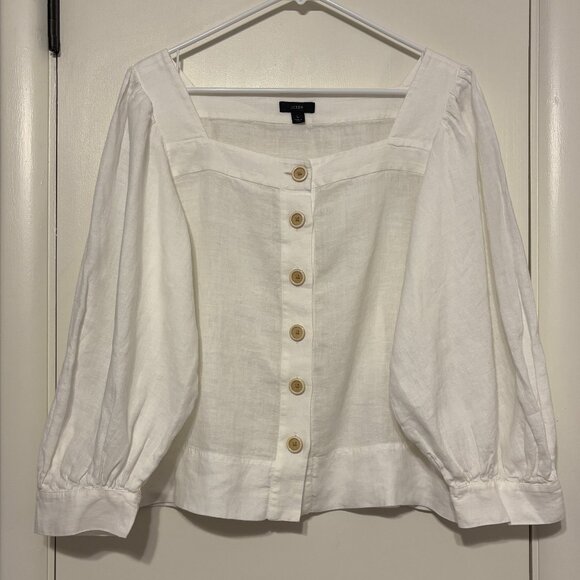 J. Crew Tops - J. Crew #BG249 Women's Linen Square-Neck Button-Front Shirt Top Blouse L White